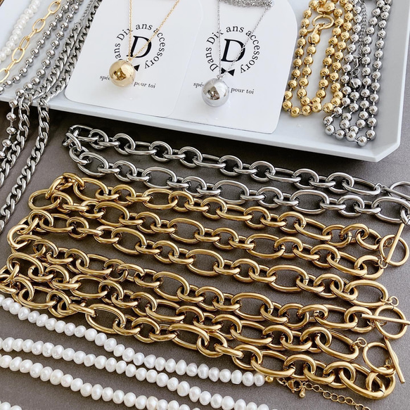 【当日/翌日発送】金属アレルギー対応　ステンレス マンテル留め具　ビッグチャンキーチェーンネックレス　シルバー 13枚目の画像