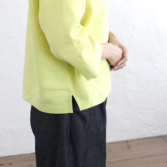 亞麻帶領 3/4 袖襯衫（黃色）TP30。 第8張的照片