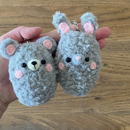 あみぐるみ防犯ブザー＊もふもふうさぎ•くま＊ あみぐるみ amidoki