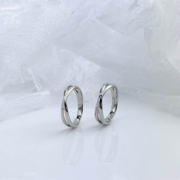 『幸せのスタートライン』天然ダイヤ付き インフィニティ ペアリング マリッジリング ステンレス 刻印  指輪 3枚目の画像