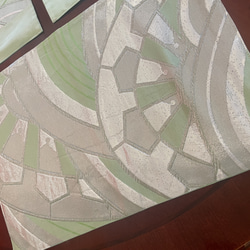 2150爽やかなパステルグリーンの正絹ランチョンマット５枚セット　帯リメイク 3枚目の画像