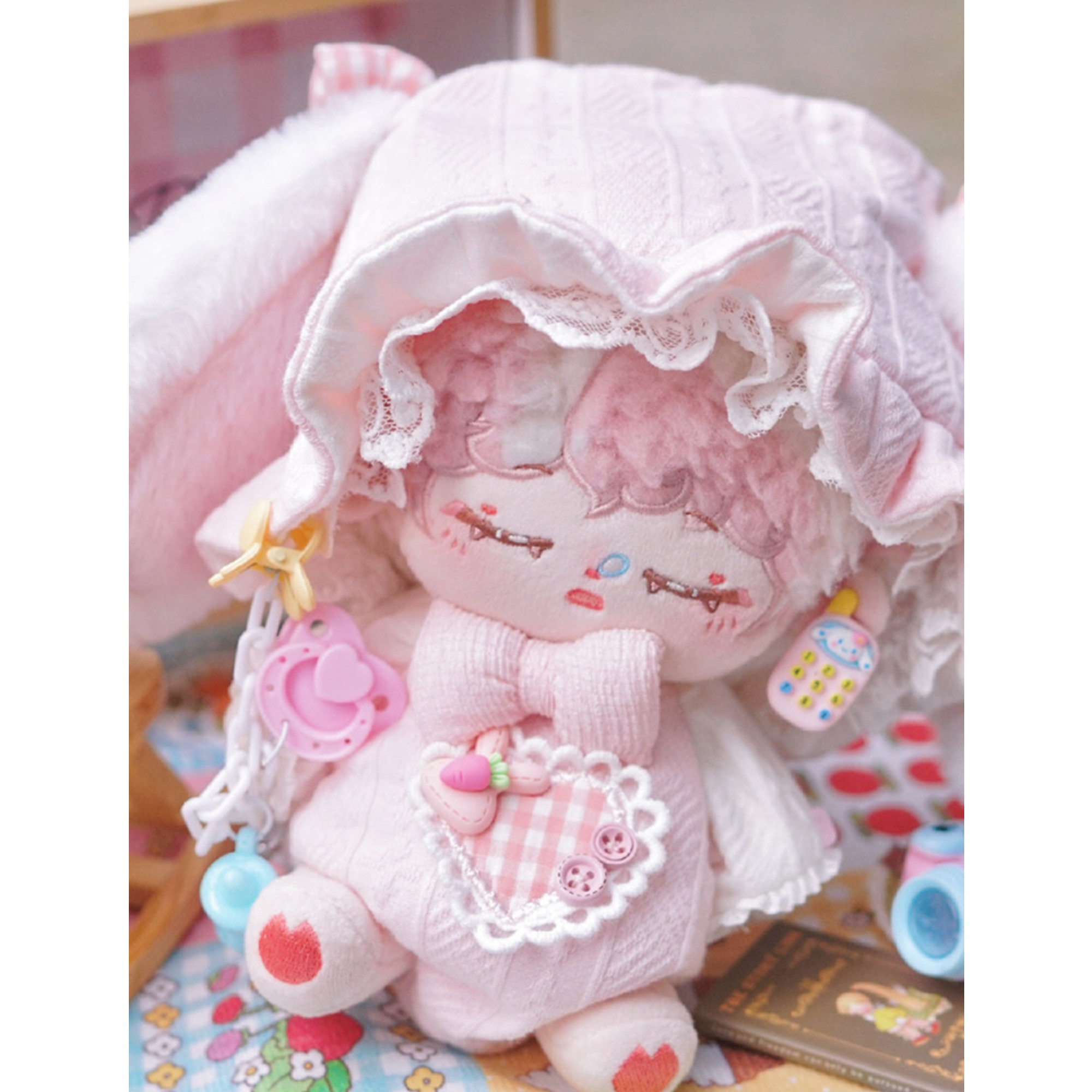 20cmぬいぐるみ着せ替え服/ かわいいピンクのうさぎのつなぎ