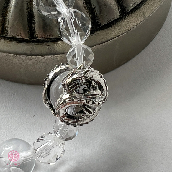 八龍の護　Silver925の龍のパーツ　クリアクリスタル＆ギベオン ブレスレット 桜のクリスタル 8枚目の画像