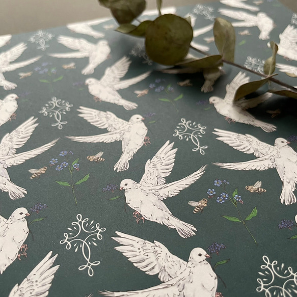 勿忘草と白鳩　ラッピングペーパー 5枚目の画像