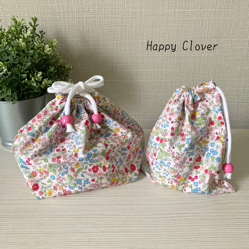 お弁当袋&コップ袋 いちごお花 ピンク 給食袋 苺 入園 入学 送料無料