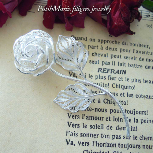 Silver 925 Rose Flower Design ブローチ