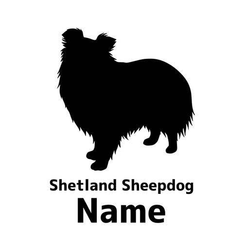 花と犬》シェルティのシルエット（四脚立ち）とプリザーブドフラワーの