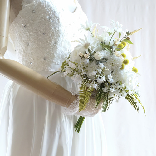 ウエディングブーケ(フランネルフラワー)ブートニア込み 世界で1つ