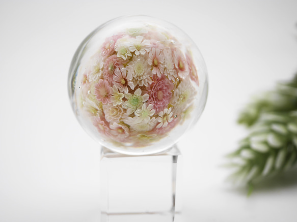 《新作》"再販"『flower garden pink マーブル-ガラス台座付』ガラス ガラスの花 母の日　　 6枚目の画像