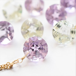 [左 2] 寬鬆粉色紫水晶圓形寶石手術不銹鋼 50 厘米珠寶項鍊 第1張的照片