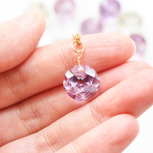 [左 2] 寬鬆粉色紫水晶圓形寶石手術不銹鋼 50 厘米珠寶項鍊 第5張的照片