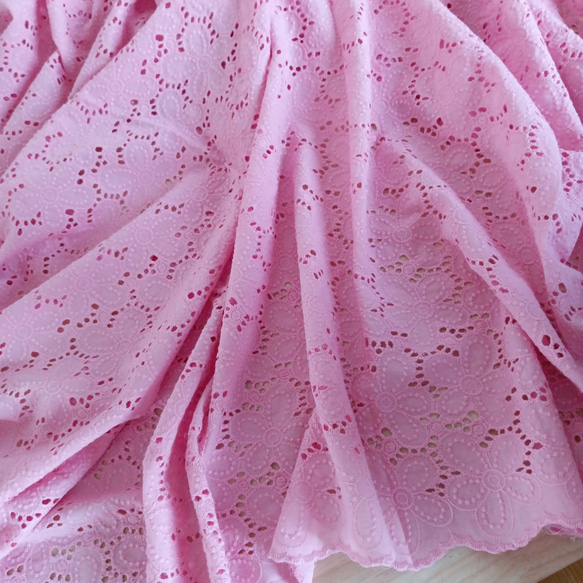 AZ067ピンク　幅広　花柄刺繍生地カラー　コットン刺繍生地　コットン生地　刺繍レース　全体刺繍　3色展開 5枚目の画像