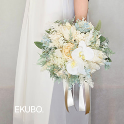 ホワイト芍薬アンティークブルークラッチ】ウエディングブーケ