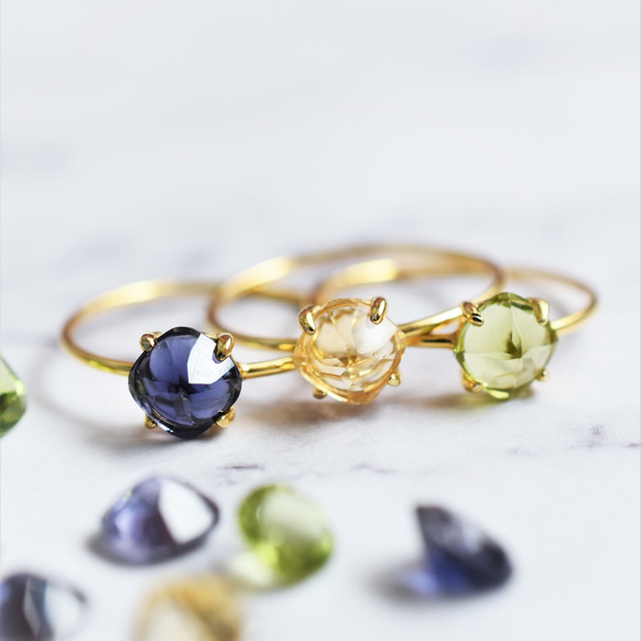 【Choice】堇青石黃水晶橄欖石糖塊切割18KGP金戒指 (戒指) 第2張的照片