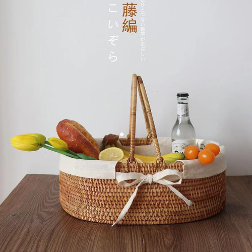 ラタンかご ピクニックバスケット ハンドル付き カゴ フルーツバスケット 藤編み 手編み 果物入り 籐のバスケット 田園風 収納ボックス 模造籐の  手編み収納バスケット 建国記念日のピクニックバスケット 子供用プレイピッキングバスケット 折りたたみハンドル お手入れ ... ハンドル付き バスケット 籐製収納 手作り 果物 フルーツ キッチン用 ラタン 手持ち付き キッチン収納 おしゃれ 卓上収納 かご