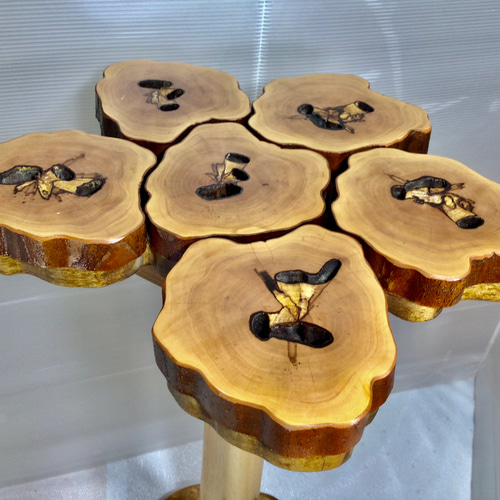 天然木　カリン輪切りサイドテーブル　一点物　手造り 天然木カリン輪切りサイドテーブル一点物手造り