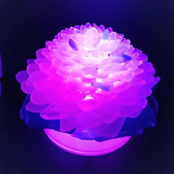 【オーダー】シーグラスのお花のランプシェード ホワイト×グリーン×ブルー 海霧（うみぎり）ギフトラッピング対応【海灯花】 3枚目の画像