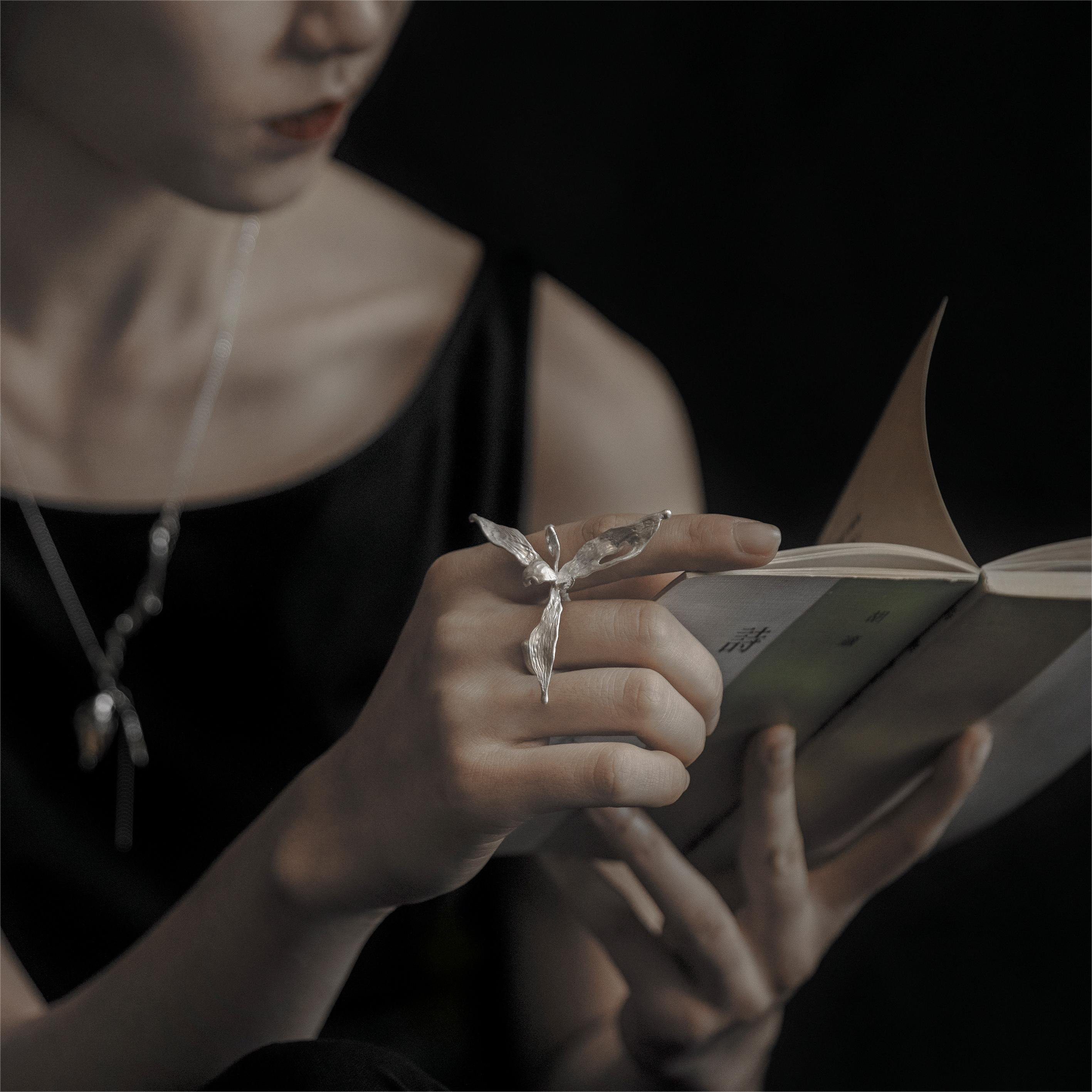 オリジナルデザイン ハンドメイド シルバー925 オーダーメイド 菊蘭 オープンダブルバンドリング