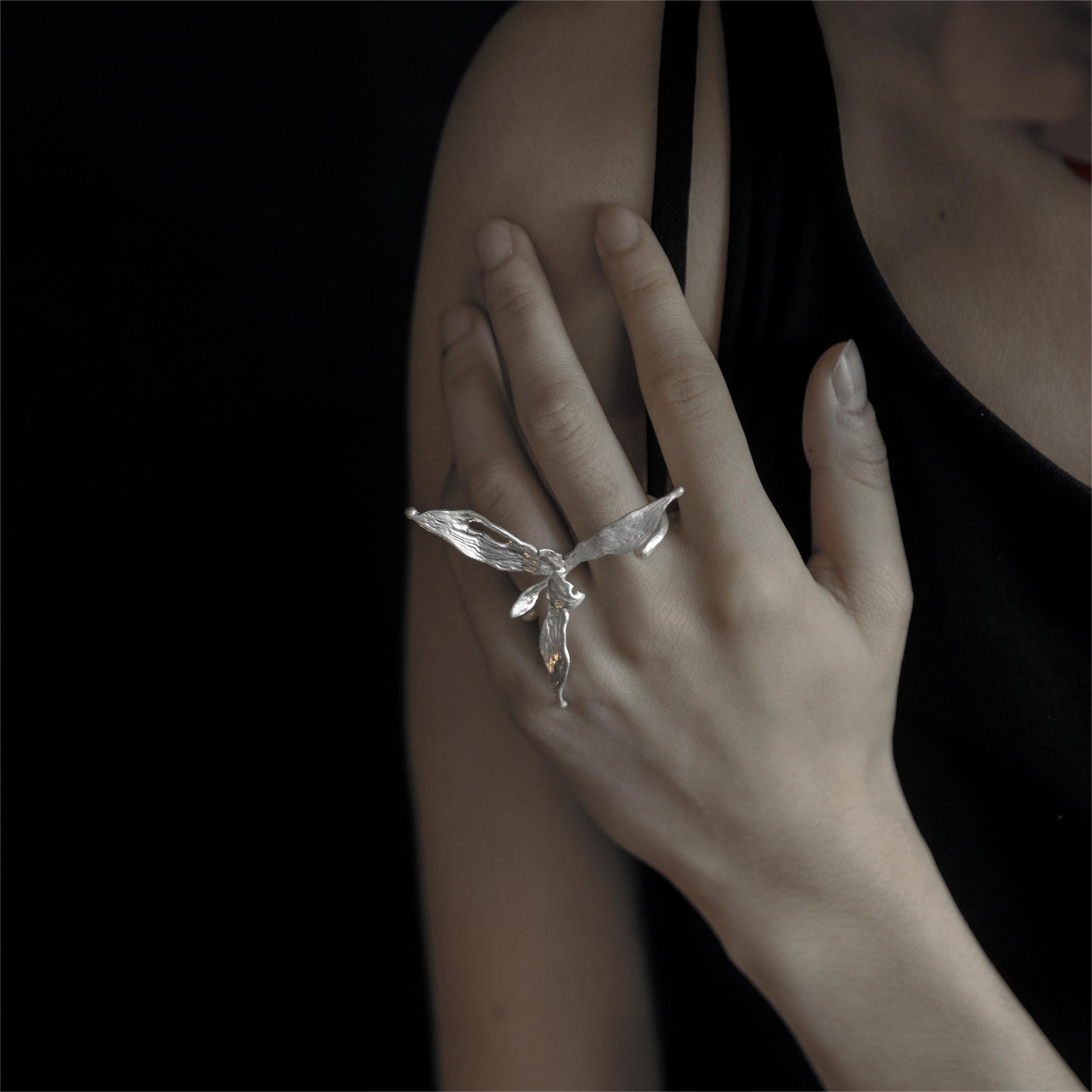 オリジナルデザイン ハンドメイド シルバー925 オーダーメイド 菊蘭 オープンダブルバンドリング