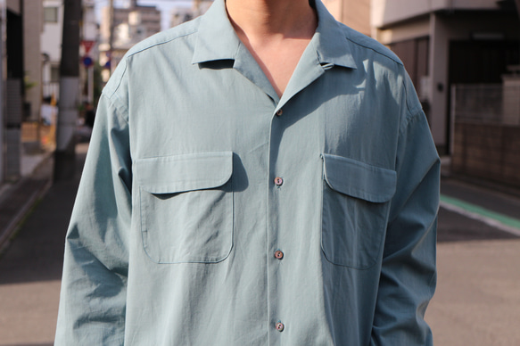 open collar box shirts vintage bule/ オープンカラーシャツ　ヴィンテージブルー 2枚目の画像