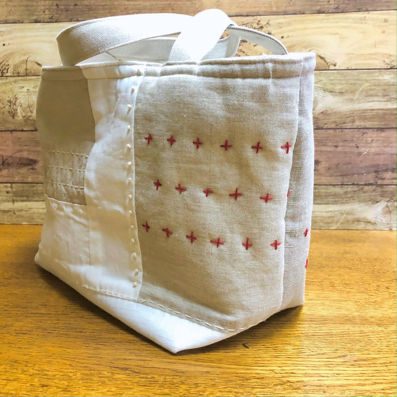 ハンドメイド　パッチワーク　刺子　リネン　ベスト