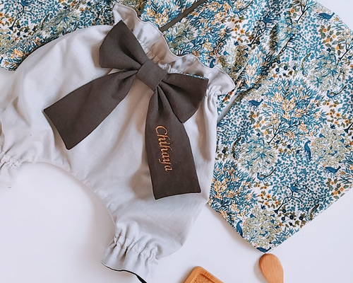 Blueリバティ ベビー着物 リバーシブル袴 出産祝い 初節句 お食い初め