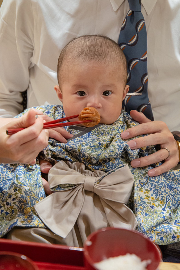 Blueリバティ ベビー着物 リバーシブル袴 出産祝い 初節句 お食い初め 浴衣 12枚目の画像