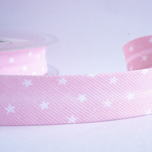 (1m) 20mm幅 星柄バイアステープ ピンク スペイン製 ＊ 女の子服、入園グッズ、パステルカラー 3枚目の画像