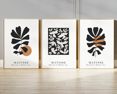 アートポスター ボタニカル モノクロ 葉 マティス風 北欧 シンプル