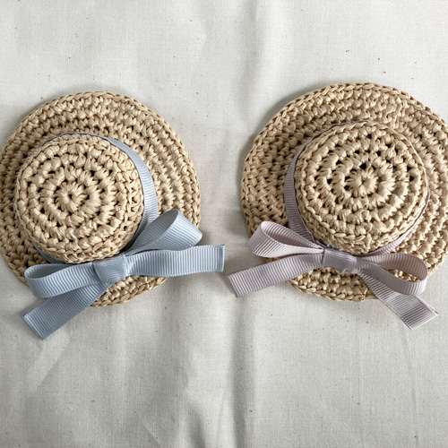 オーダーメイド♡ナチュラルカラー麦わら帽子♡ベビーヘアクリップ