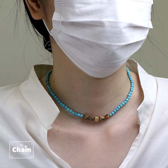 マグネサイトターコイズとジャスパーのネックレス 1枚目の画像