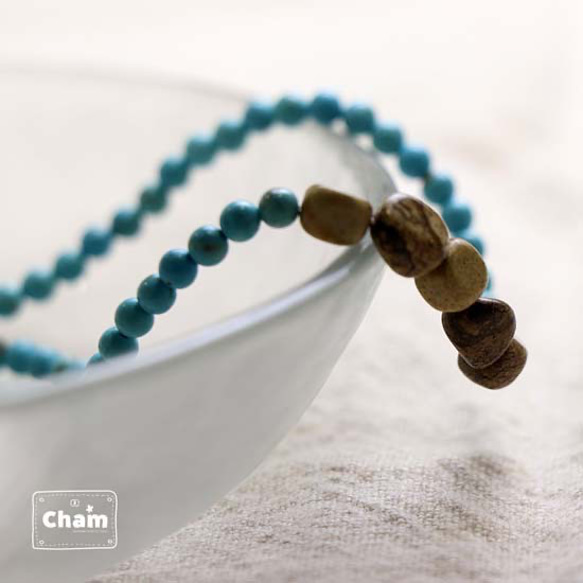 マグネサイトターコイズとジャスパーのネックレス 3枚目の画像