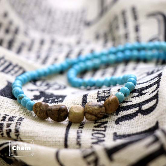 マグネサイトターコイズとジャスパーのネックレス 5枚目の画像