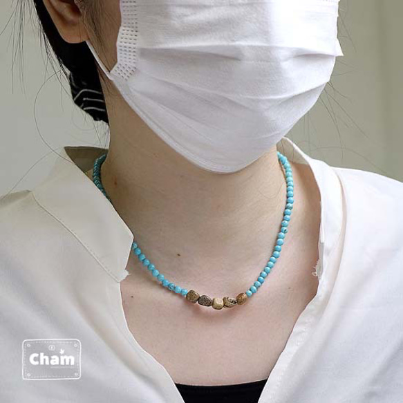 マグネサイトターコイズとジャスパーのネックレス 6枚目の画像