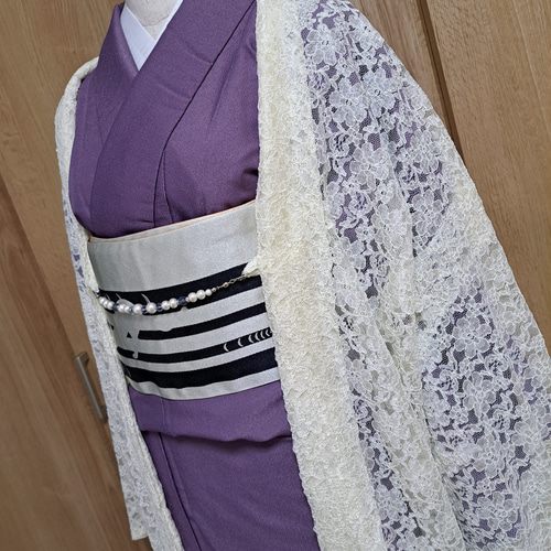 洗える羽織#長羽織#ピンストライプ✕レース#綿100%#薄手#１点もの 着物