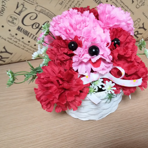 母の日＊ハンドメイド＊カーネーションアレンジメント＊ワンちゃん