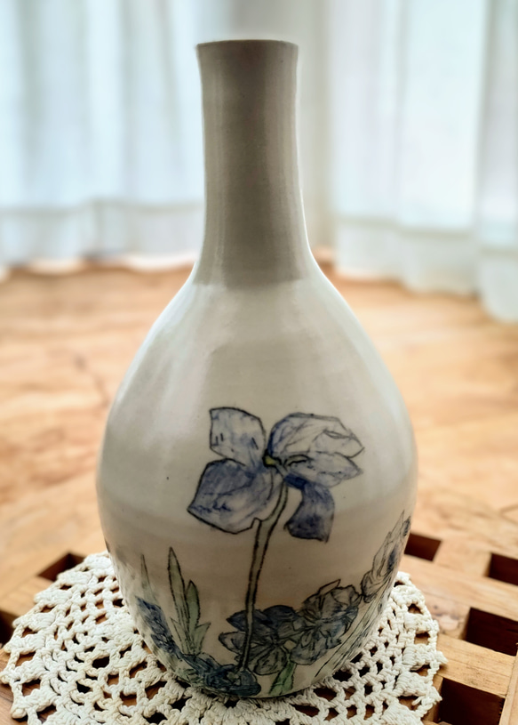 R5038 アール・ヌーボー風鶴首一輪挿し花瓶 2枚目の画像