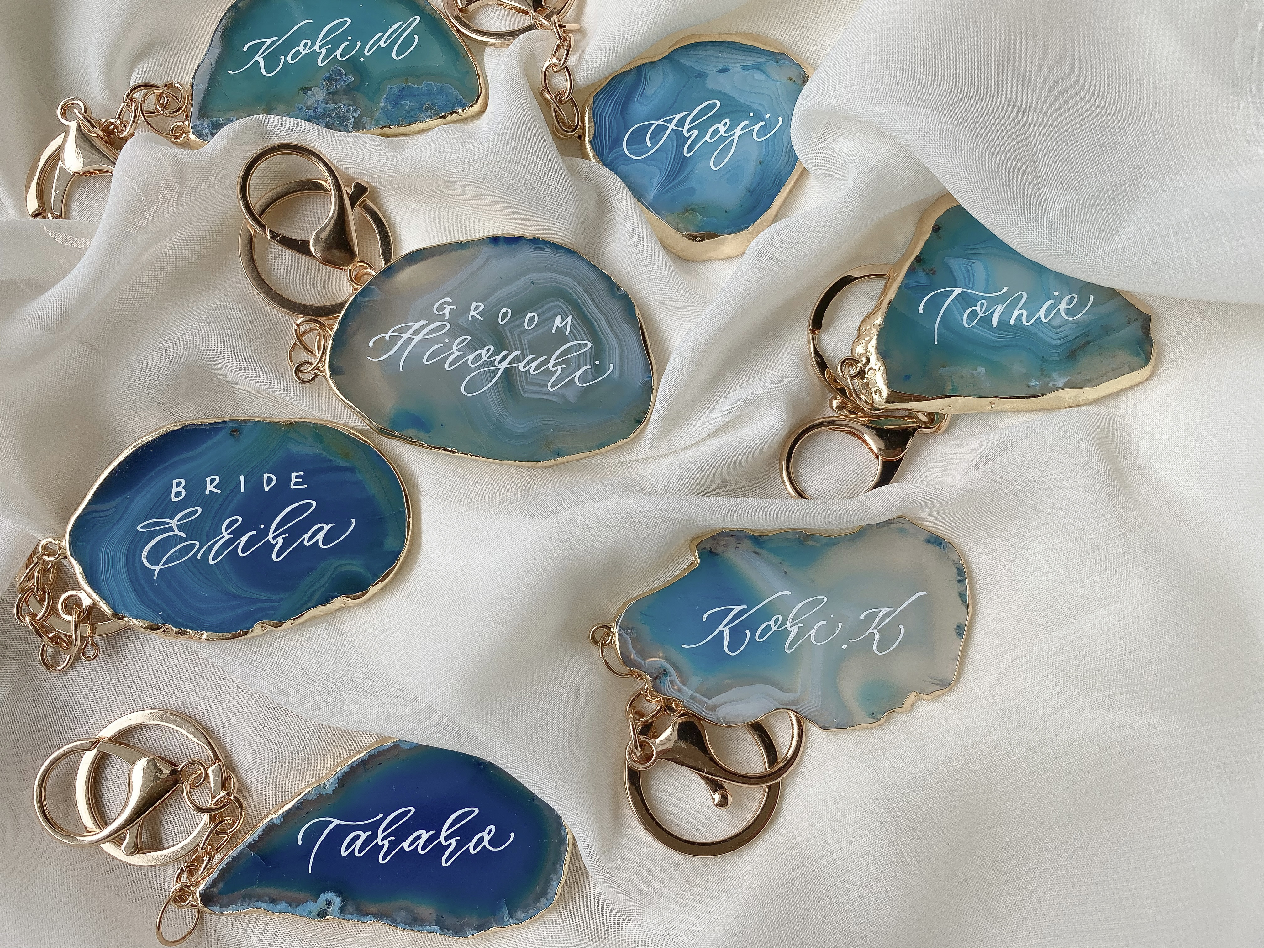 名入れ】天然石ゴールドリムキーホルダー 席次表・席札・メニュー表