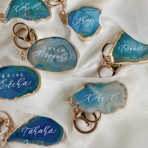 名入れ】天然石ゴールドリムキーホルダー 席次表・席札・メニュー表