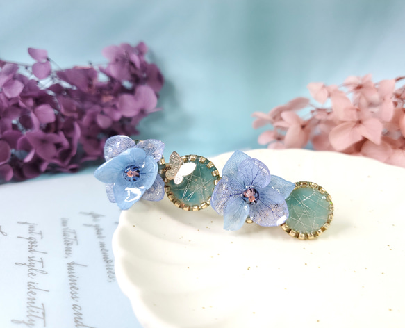 ジュエルフラワー あじさい プリザーブドフラワー ヘアクリップ ライン