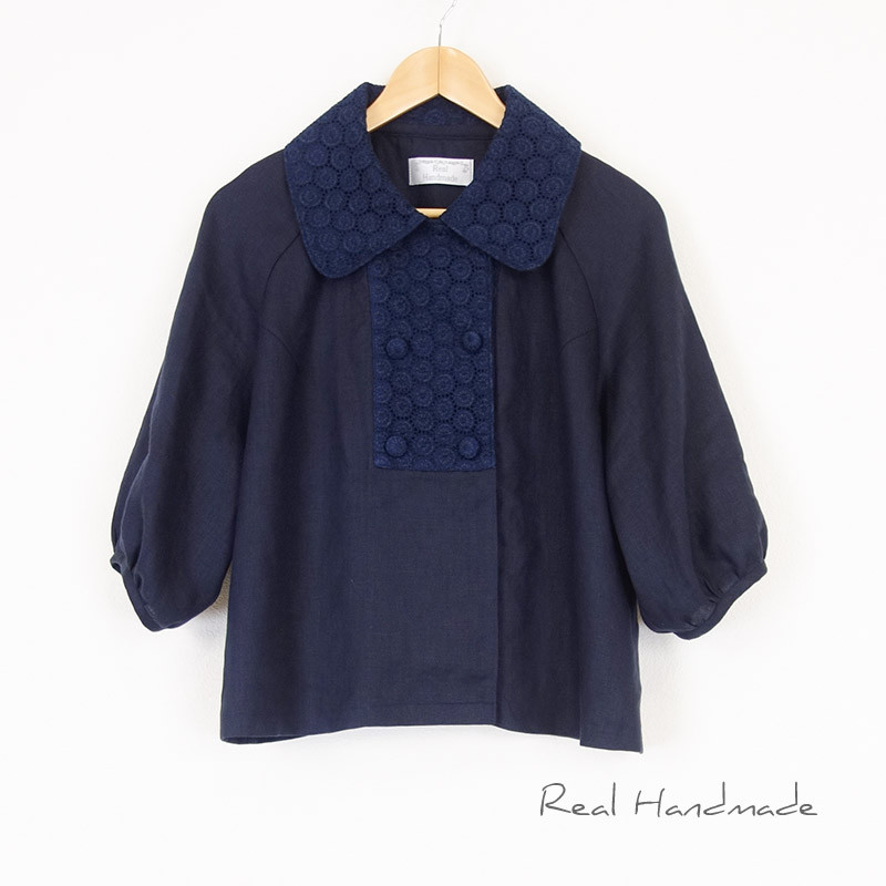 [予約販売] ヨーロッパネイビーリネンサークル刺繍Wジャケット