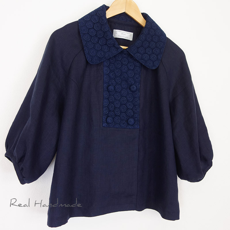 [予約販売] ヨーロッパネイビーリネンサークル刺繍Wジャケット