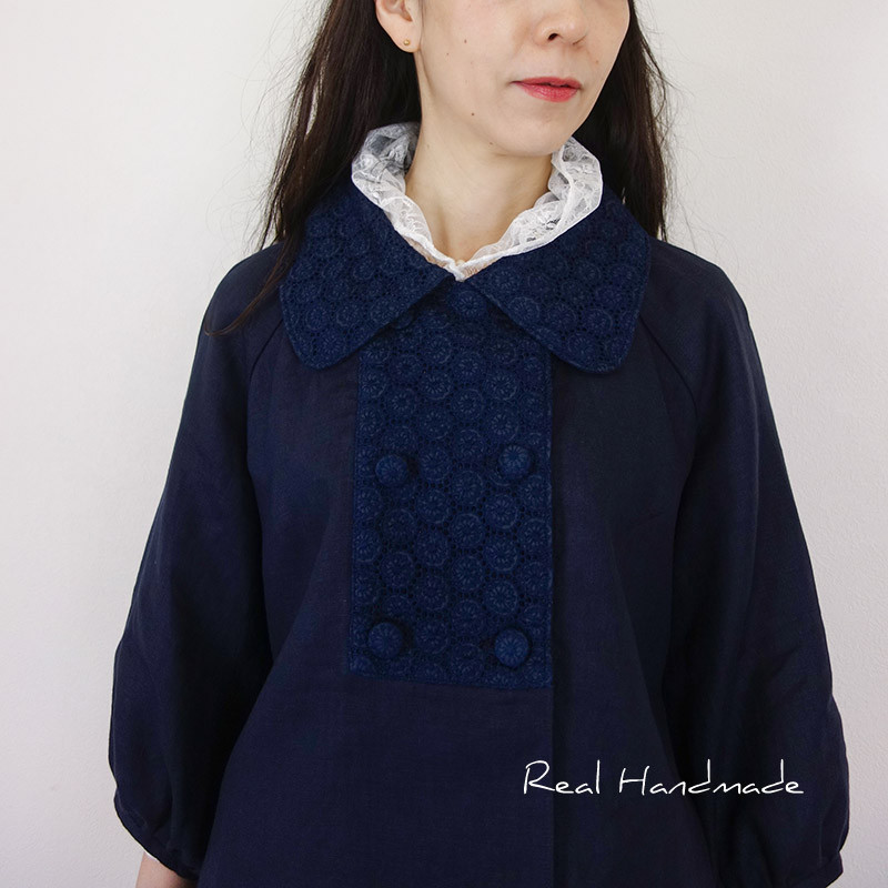 [予約販売] ヨーロッパネイビーリネンサークル刺繍Wジャケット