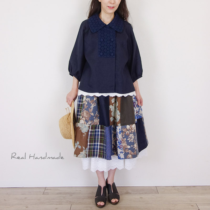 [予約販売] ヨーロッパネイビーリネンサークル刺繍Wジャケット