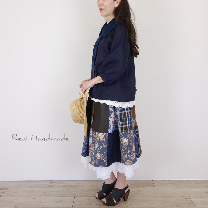 [予約販売] ヨーロッパネイビーリネンサークル刺繍Wジャケット