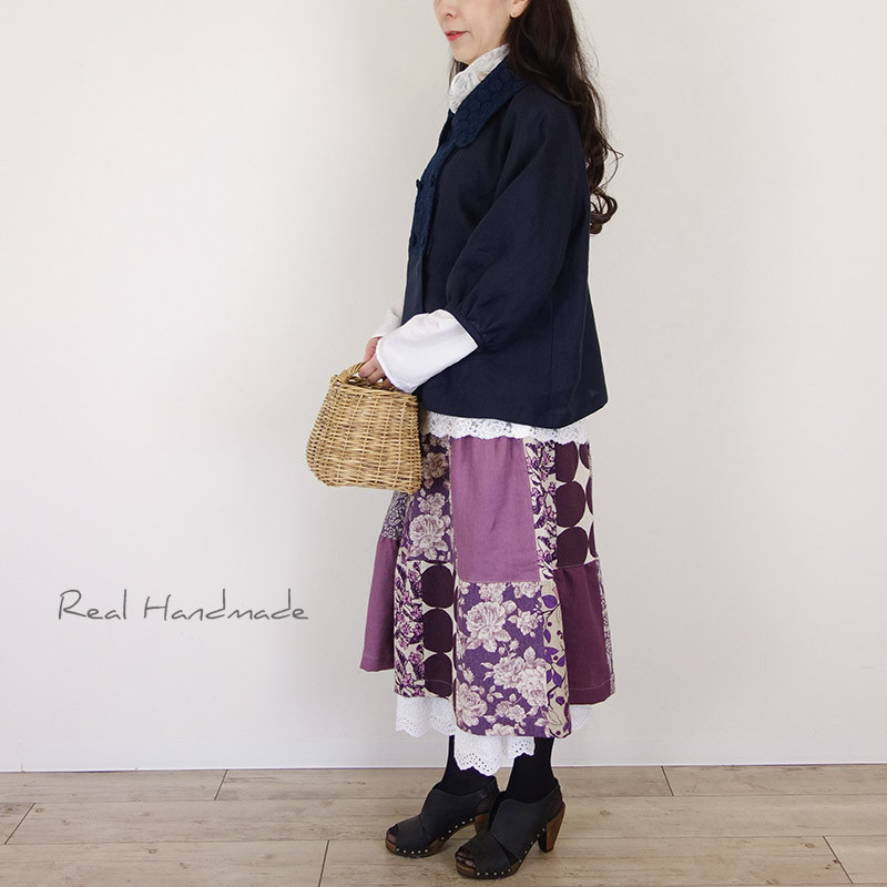 [予約販売] ヨーロッパネイビーリネンサークル刺繍Wジャケット