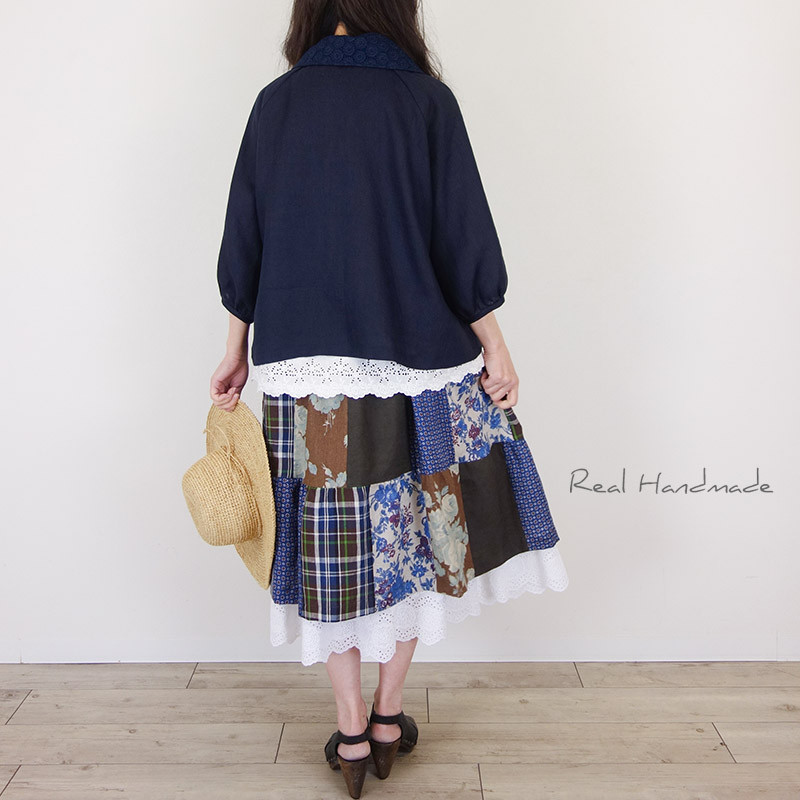 [予約販売] ヨーロッパネイビーリネンサークル刺繍Wジャケット