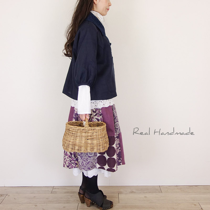 [予約販売] ヨーロッパネイビーリネンサークル刺繍Wジャケット