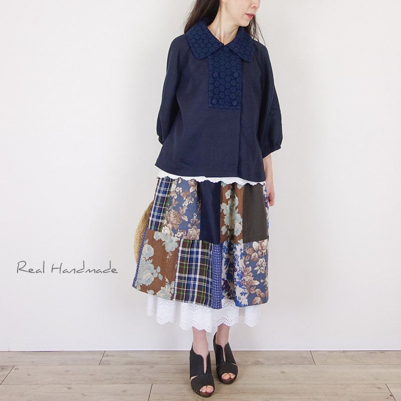 [予約販売] ヨーロッパネイビーリネンサークル刺繍Wジャケット