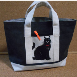 黒猫さん帆布生地ハンドバッグ 5枚目の画像